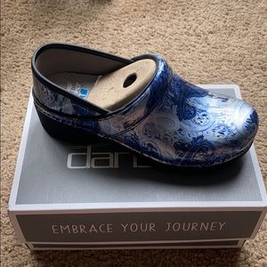 Silver and Blue Dansko Clogs